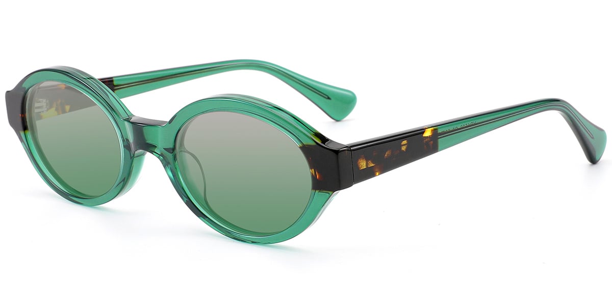 Acetate Oval Sunglasses pattern-green+gradient_green_polarized