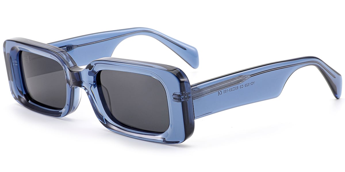 Acetate Rectangle Sunglasses translucent-blue+dark_grey_polarized