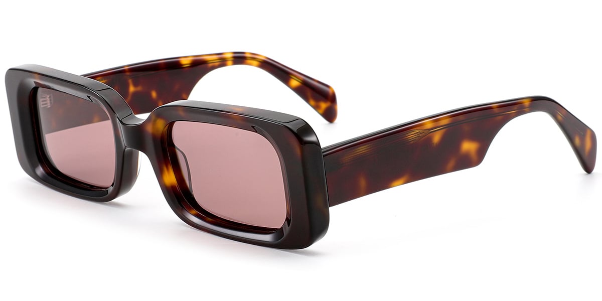 Acetate Rectangle Sunglasses tortoiseshell+rose_polarized