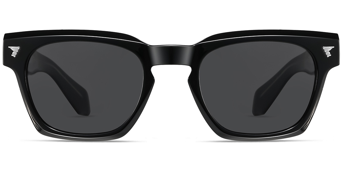 Acetate Square Sunglasses black+dark_grey_polarized