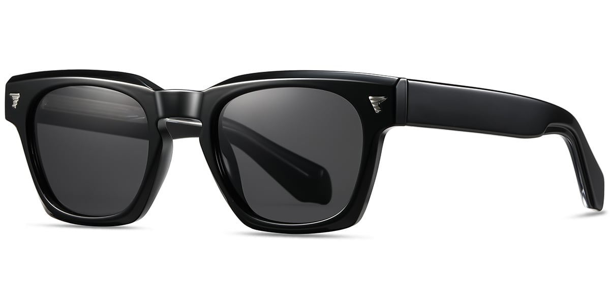 Acetate Square Sunglasses black+dark_grey_polarized