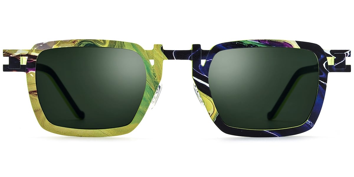 Titanium Rectangle Sunglasses pattern-blue+dark_green_polarized