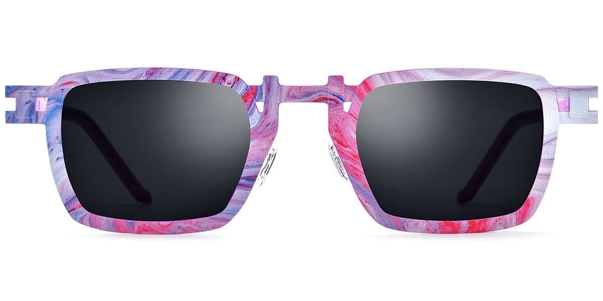 Titanium Rectangle Sunglasses pattern-pink+dark_grey_polarized