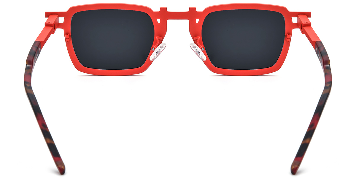 Titanium Rectangle Sunglasses pattern-red+dark_grey_polarized