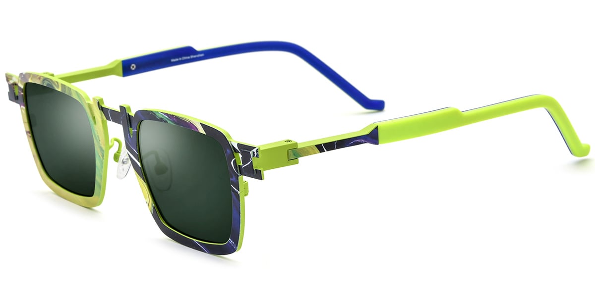Titanium Rectangle Sunglasses pattern-blue+dark_green_polarized