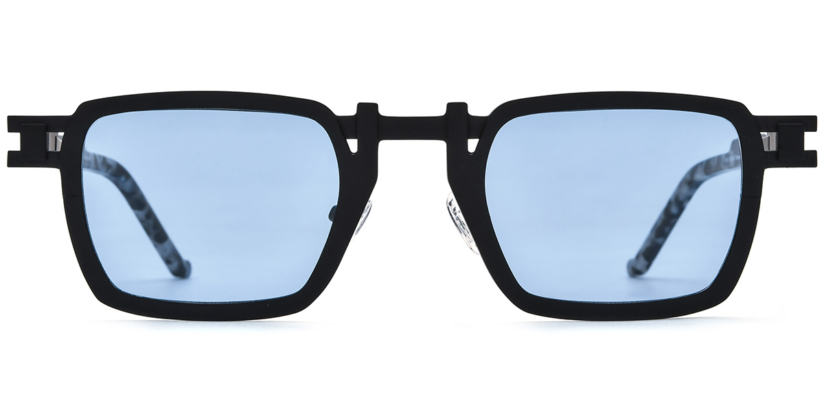Titanium Rectangle Sunglasses black+blue_polarized