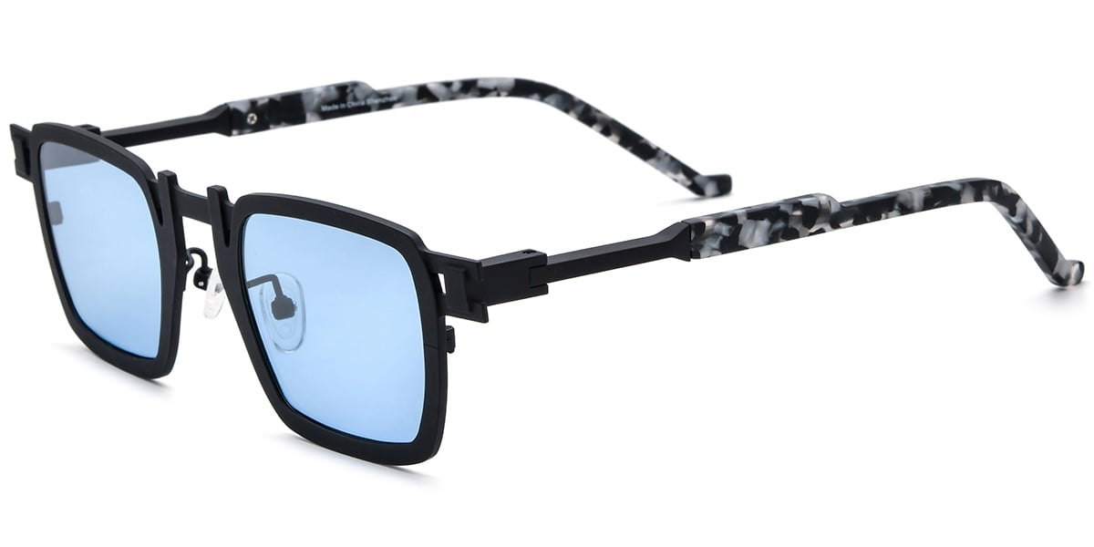 Titanium Rectangle Sunglasses black+blue_polarized