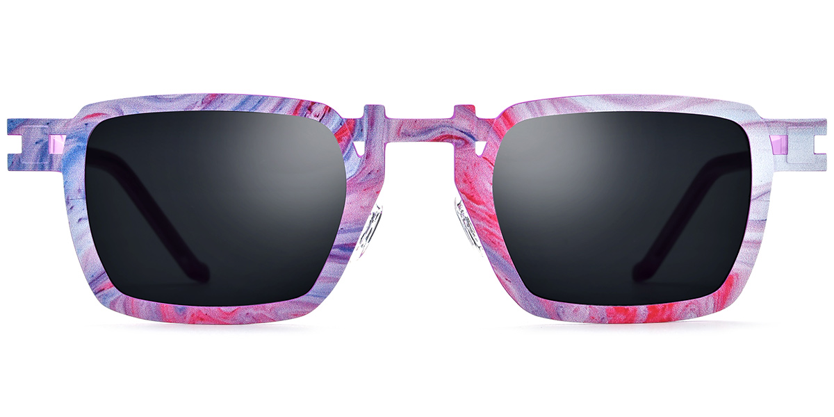 Titanium Rectangle Sunglasses pattern-pink+dark_grey_polarized