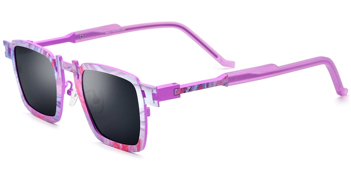 Titanium Rectangle Sunglasses pattern-pink+dark_grey_polarized