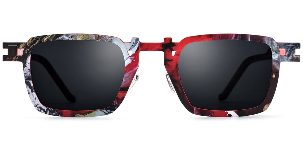 Titanium Rectangle Sunglasses pattern-red+dark_grey_polarized
