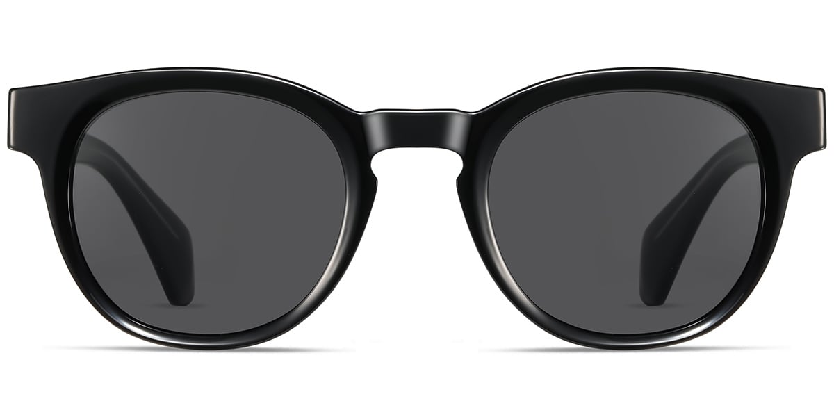 Acetate Round Sunglasses bright_black+dark_grey_polarized