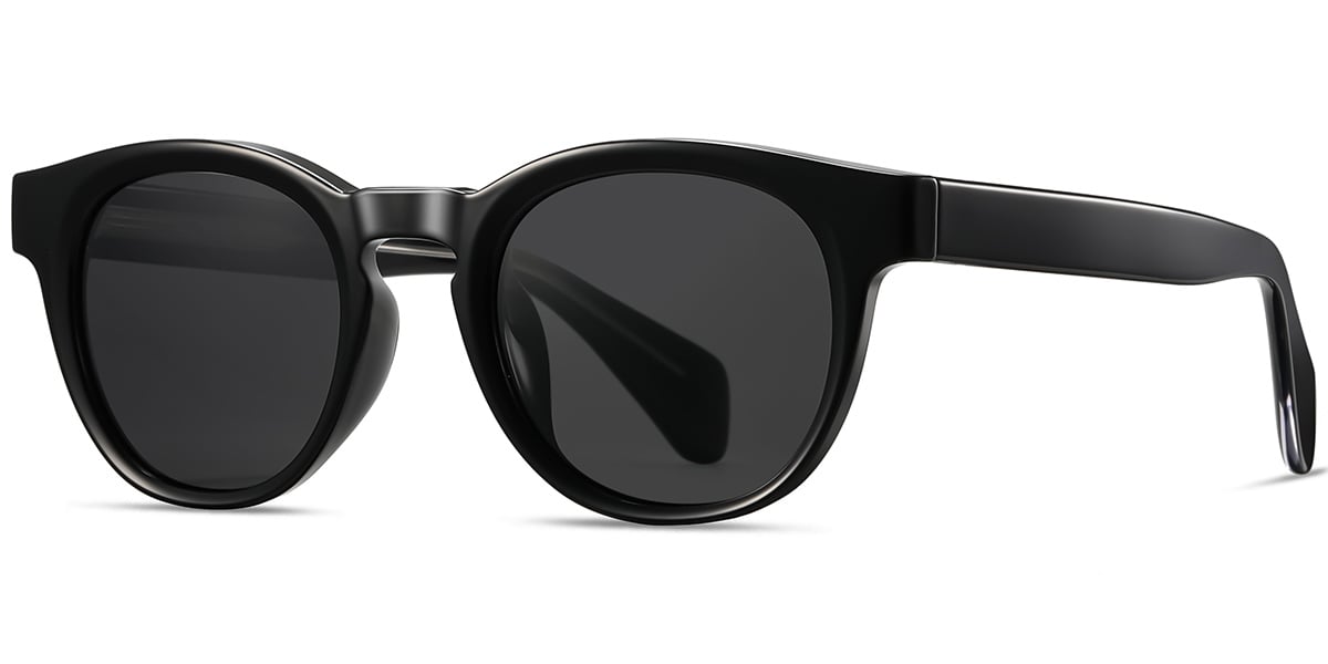 Acetate Round Sunglasses bright_black+dark_grey_polarized