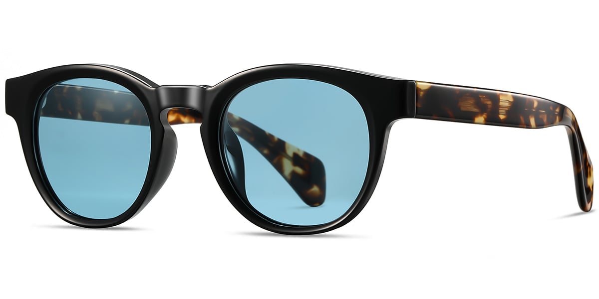 Acetate Round Sunglasses bright_black+blue_polarized