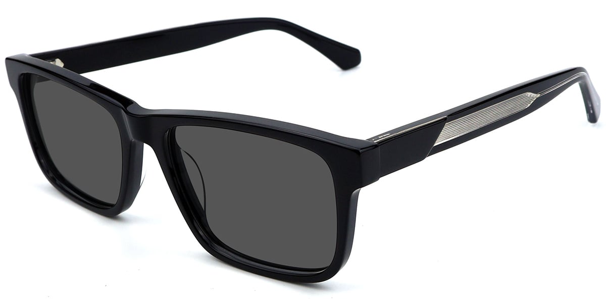 Acetate Rectangle Sunglasses black+dark_grey_polarized