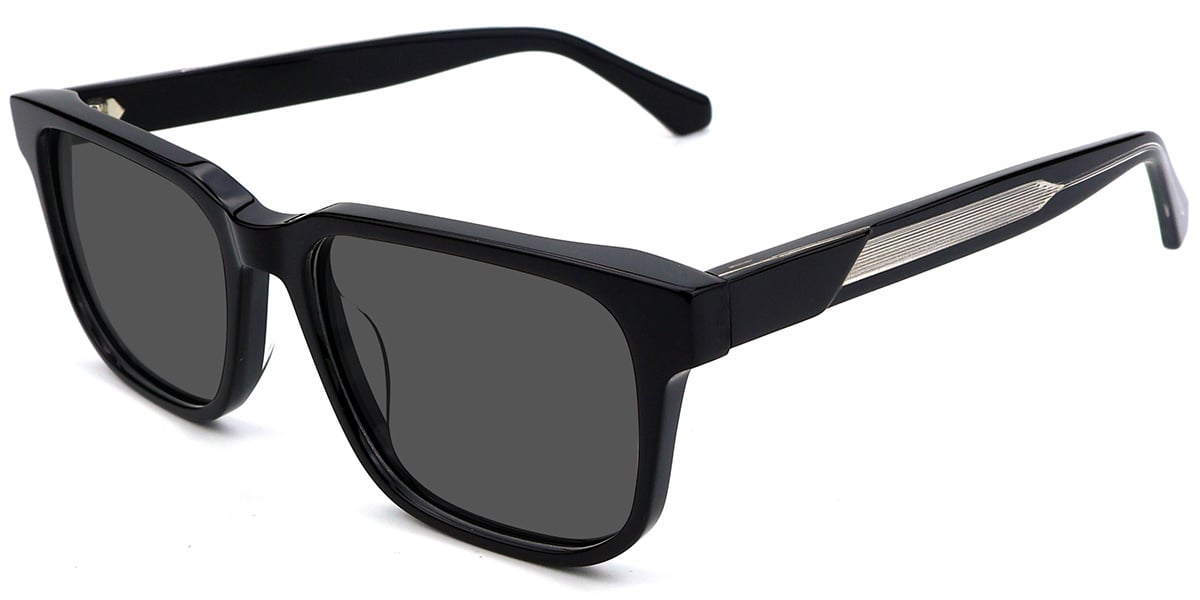 Acetate Rectangle Sunglasses black+dark_grey_polarized