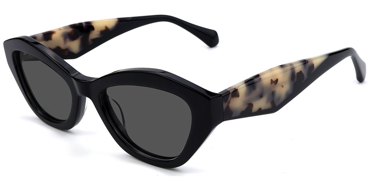 Acetate Geometric Sunglasses black+dark_grey_polarized