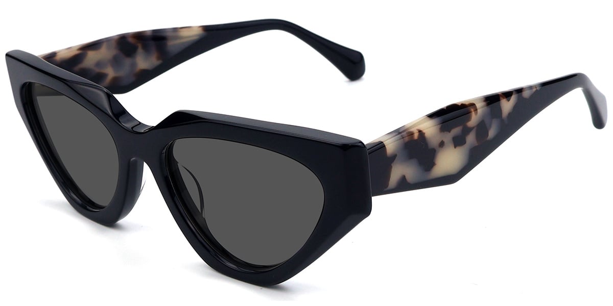Acetate Geometric Sunglasses black+dark_grey_polarized
