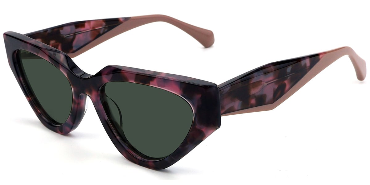 Acetate Geometric Sunglasses pattern-pink+dark_green_polarized