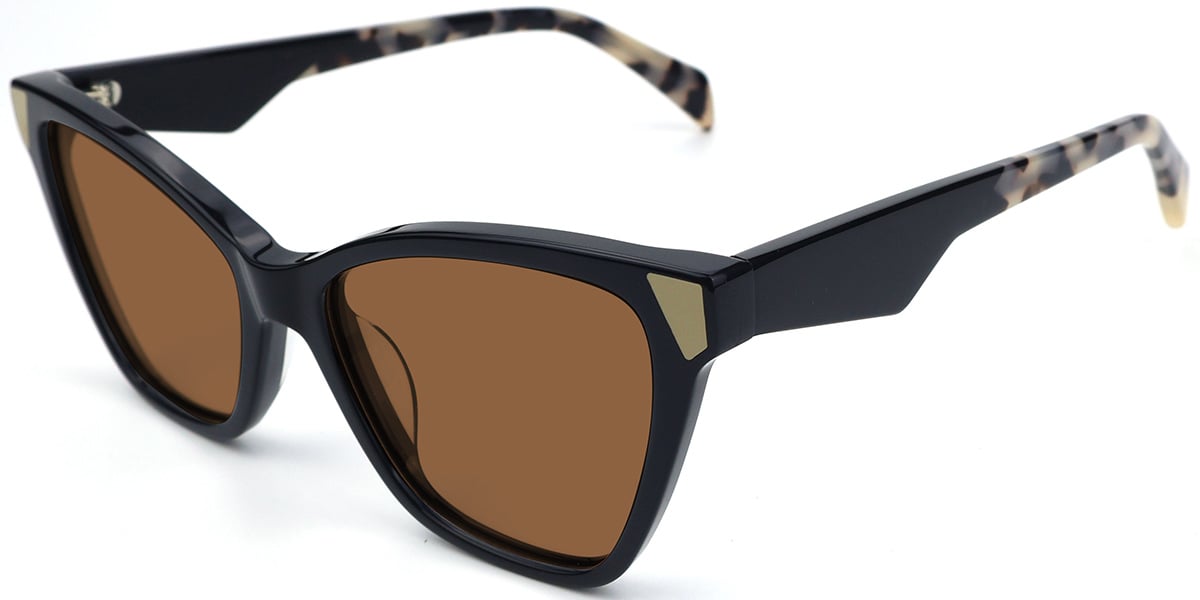 Acetate Cat Eye Sunglasses black+amber_polarized