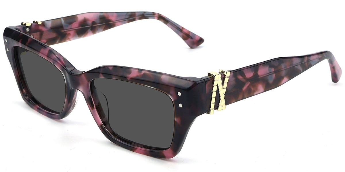 Acetate Rectangle Sunglasses pattern-pink+dark_grey_polarized