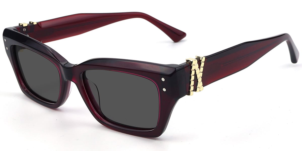 Acetate Rectangle Sunglasses translucent-red+dark_grey_polarized