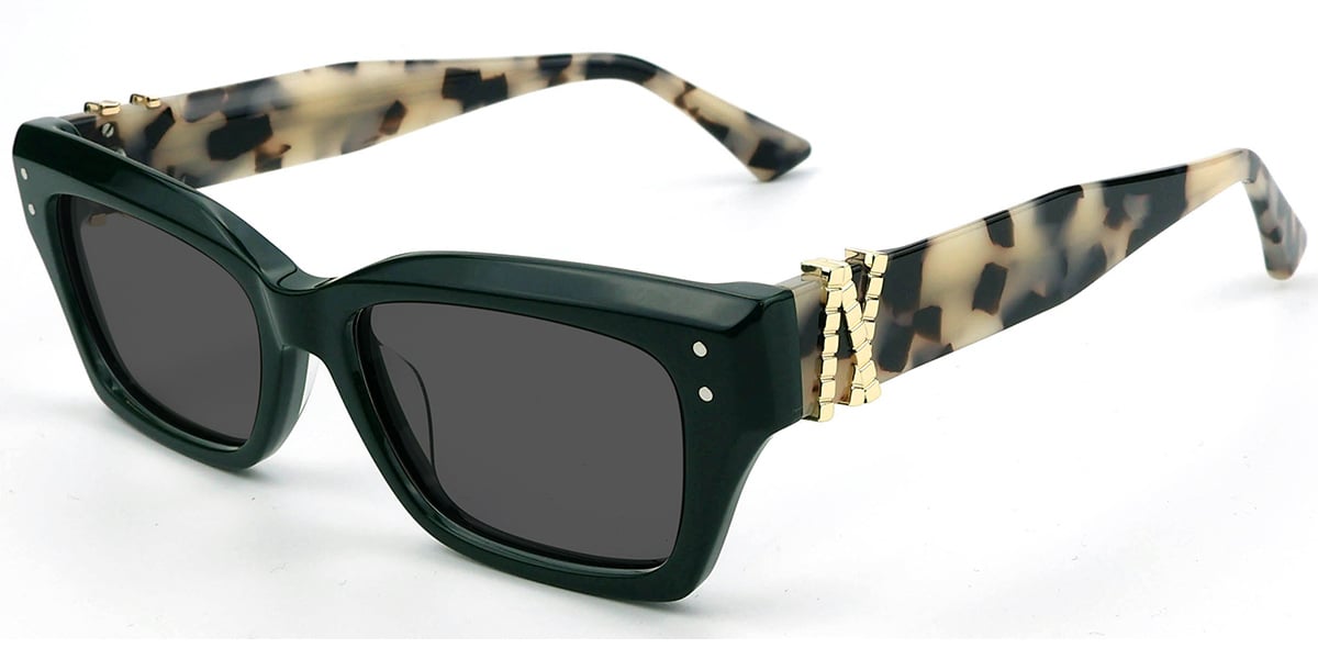 Acetate Rectangle Sunglasses translucent-green+dark_grey_polarized