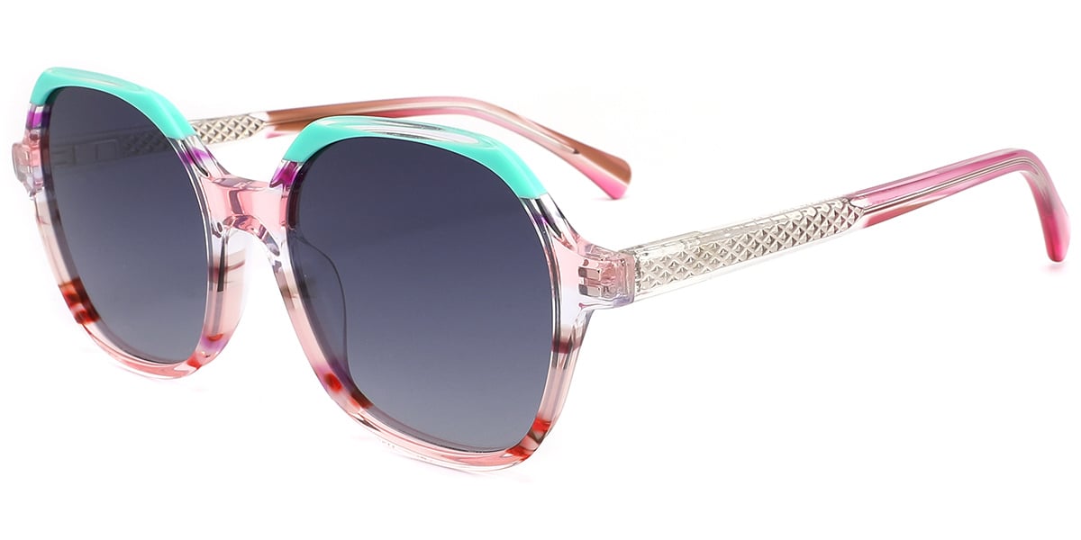 Acetate Square Sunglasses pattern-green+gradient_grey_polarized