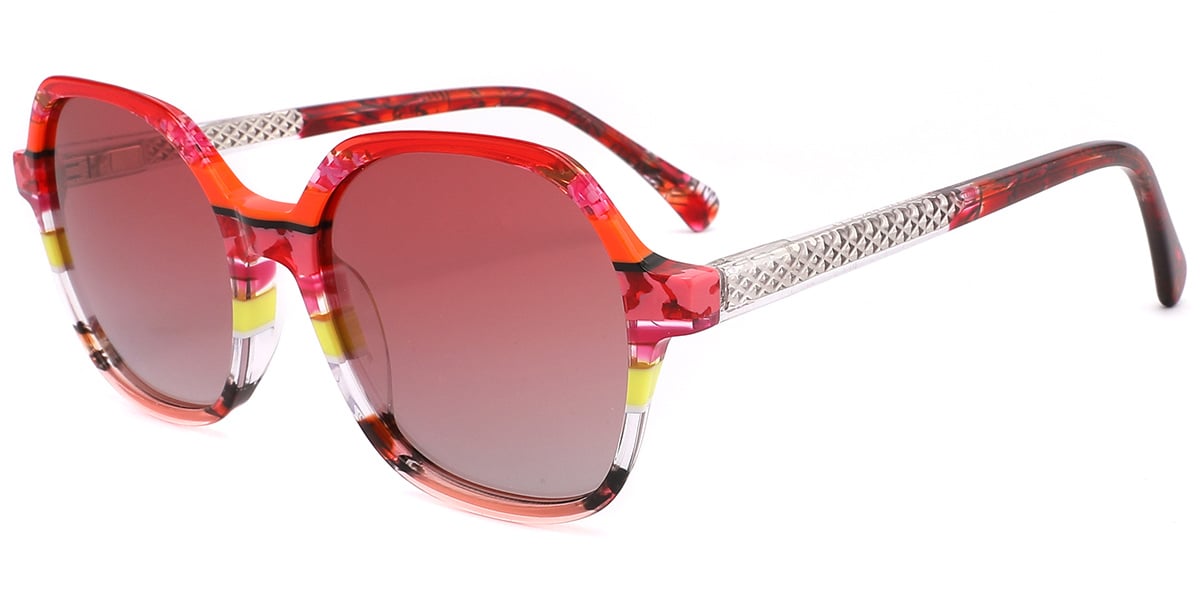 Acetate Square Sunglasses pattern-red+gradient_red_polarized
