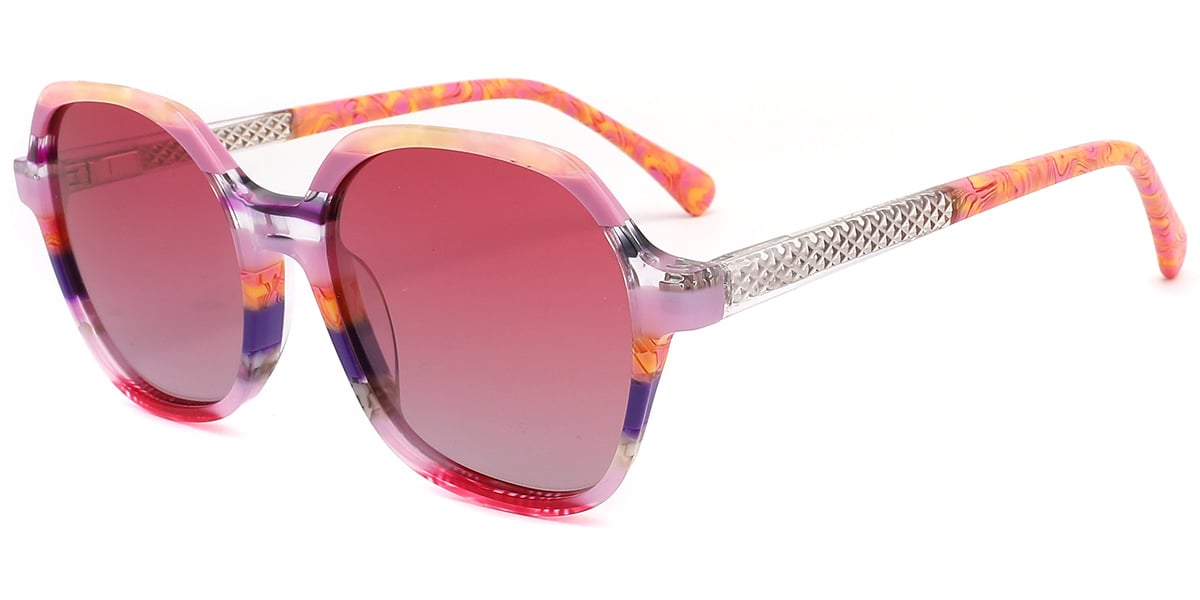 Acetate Square Sunglasses pattern-purple+gradient_red_polarized