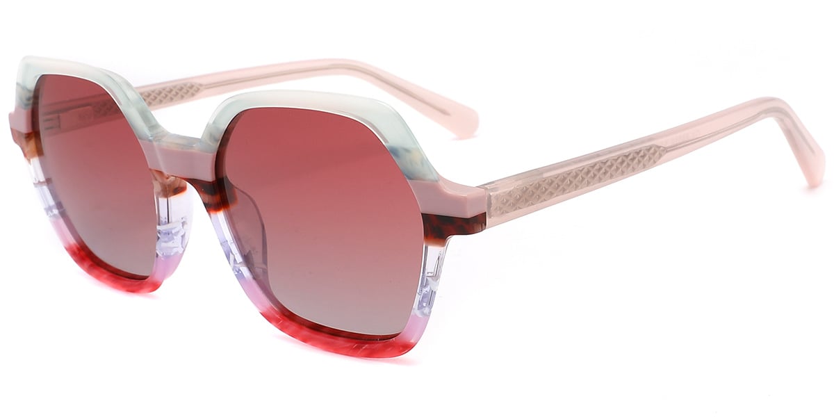 Acetate Square Sunglasses pattern-green+gradient_red_polarized