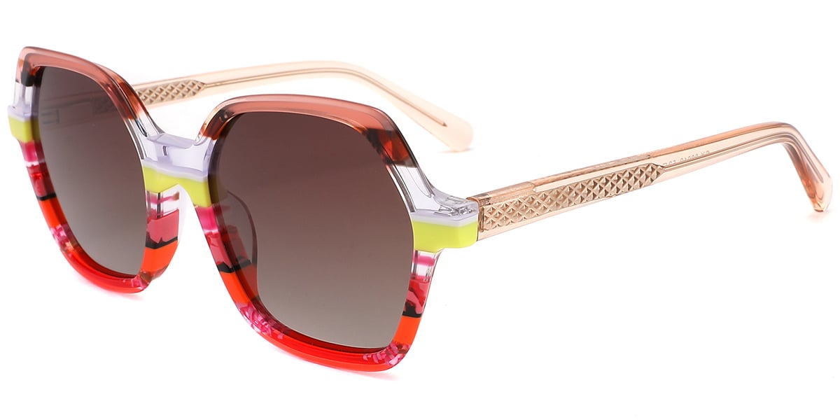 Acetate Square Sunglasses pattern-pink+gradient_amber_polarized