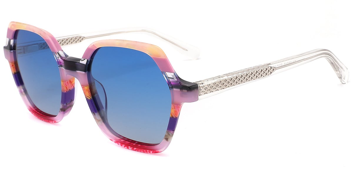 Acetate Square Sunglasses pattern-yellow+gradient_blue_polarized