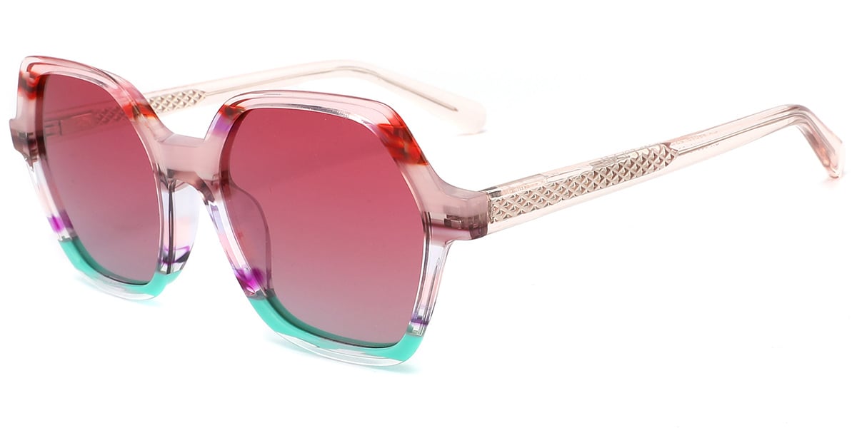Acetate Square Sunglasses pattern-purple+gradient_red_polarized