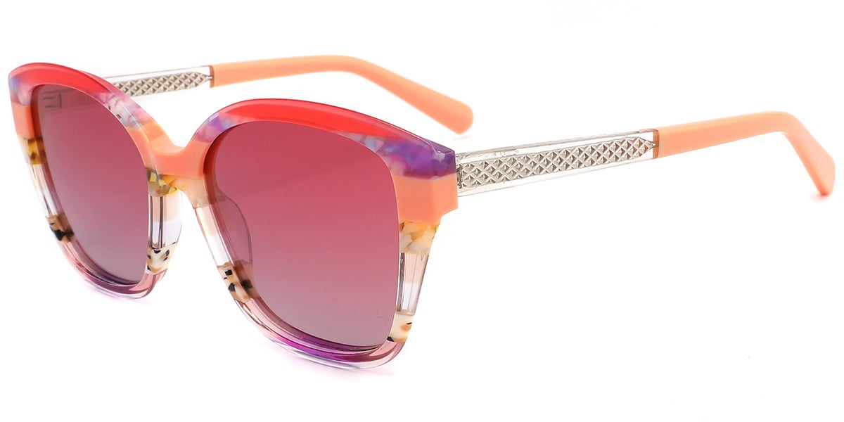 Acetate Square Sunglasses pattern-pink+gradient_red_polarized