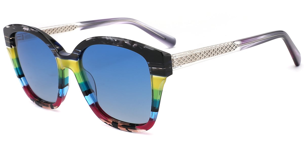Acetate Square Sunglasses pattern-black+gradient_blue_polarized