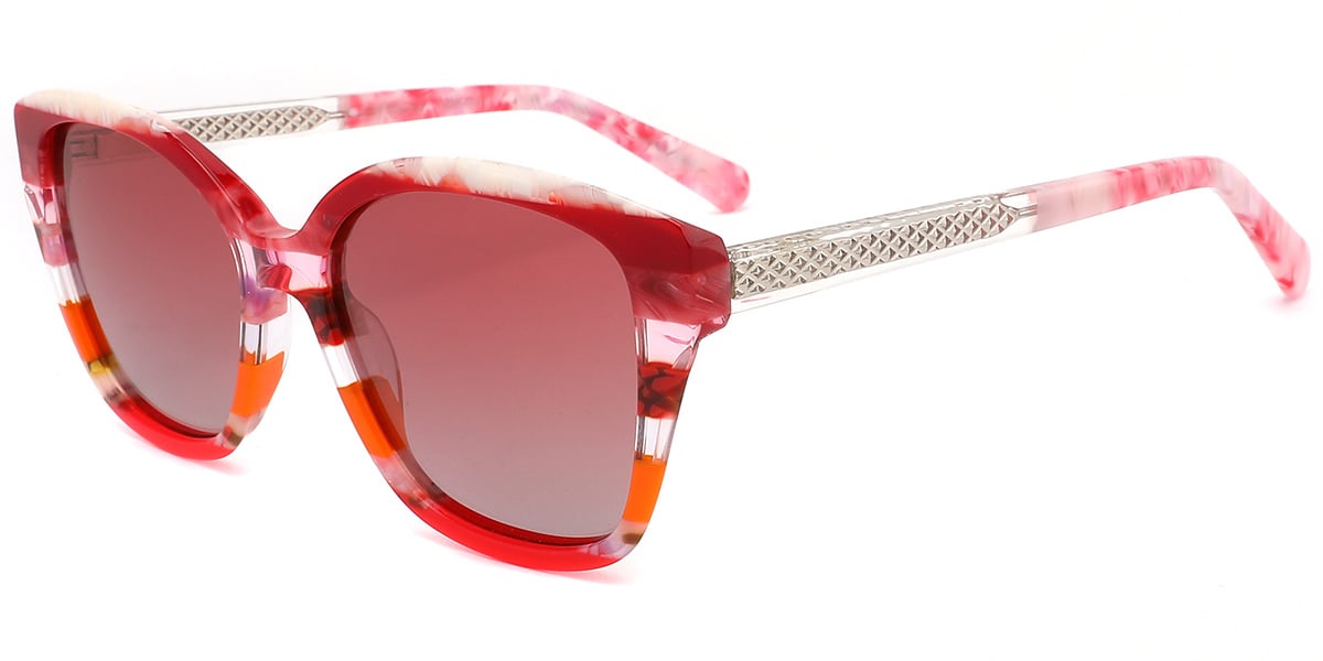 Acetate Square Sunglasses pattern-red+gradient_red_polarized