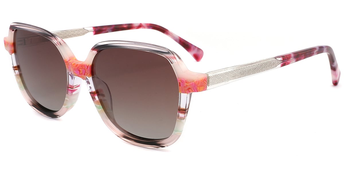 Acetate Square Sunglasses pattern-pink+gradient_amber_polarized