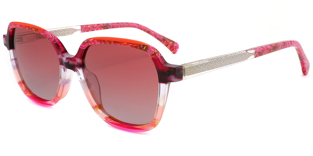 Acetate Square Sunglasses pattern-red+gradient_red_polarized