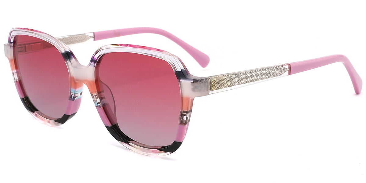 Acetate Square Sunglasses pattern-rose+gradient_red_polarized