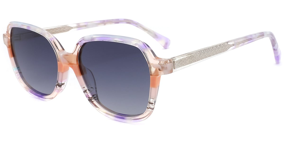 Acetate Square Sunglasses pattern-purple+gradient_grey_polarized