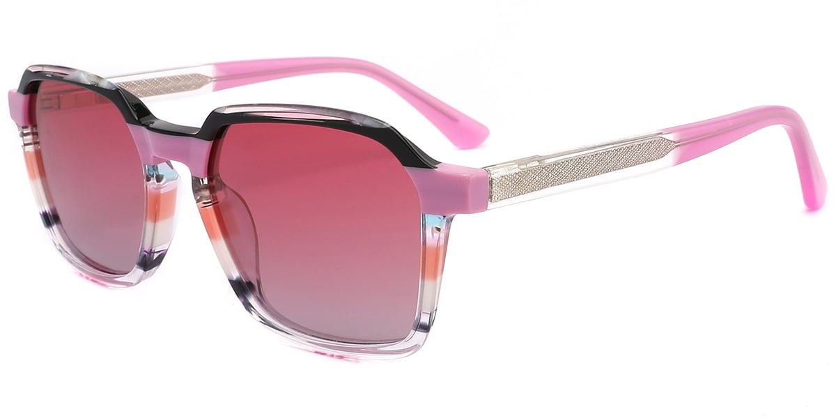 Acetate Rectangle Sunglasses pattern-rose+gradient_red_polarized