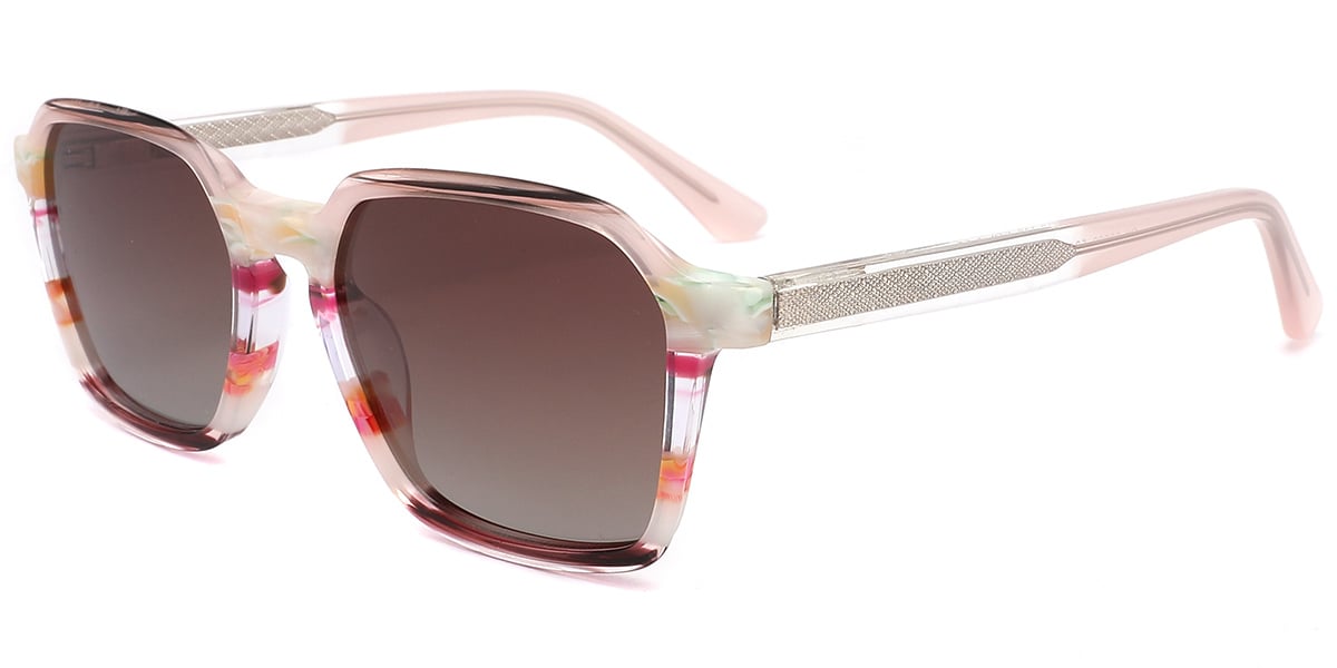 Acetate Rectangle Sunglasses pattern-pink+gradient_amber_polarized