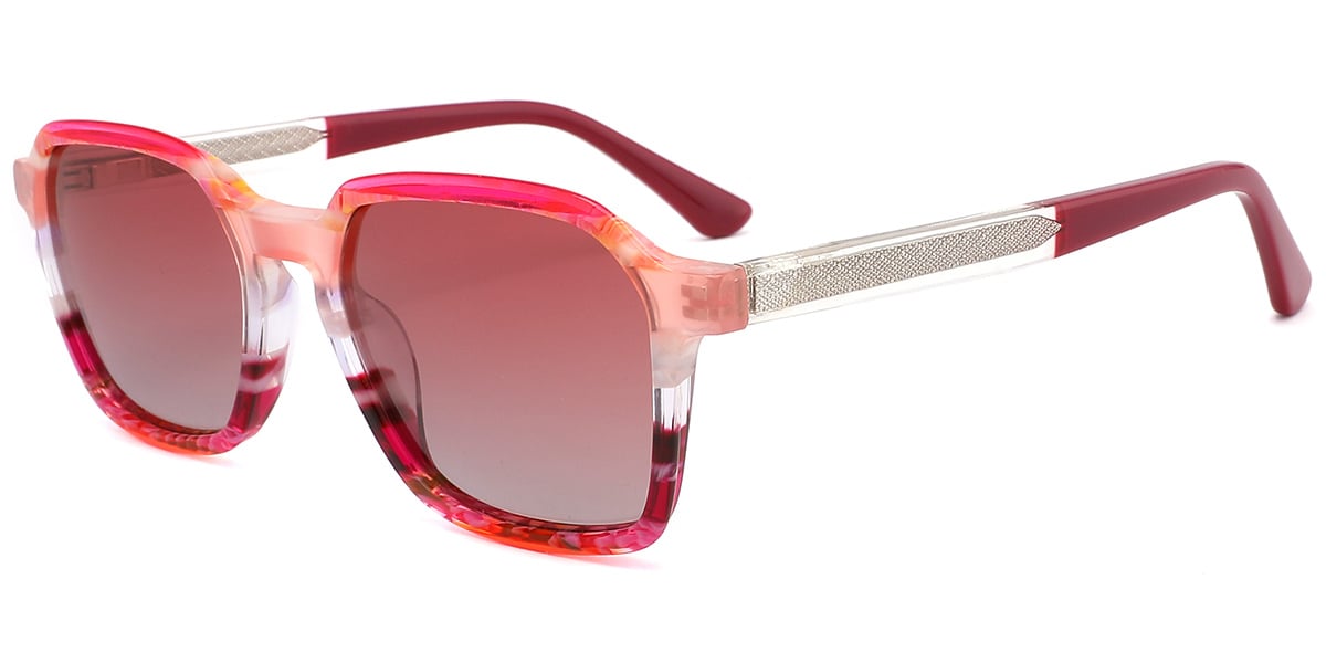 Acetate Rectangle Sunglasses pattern-red+gradient_red_polarized