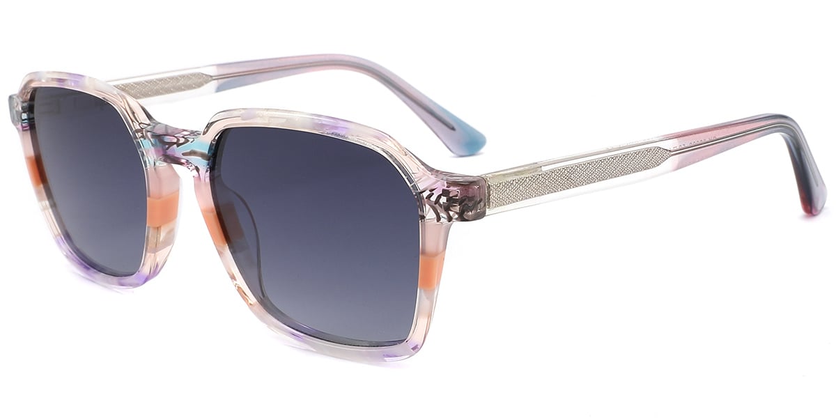 Acetate Rectangle Sunglasses pattern-purple+gradient_grey_polarized