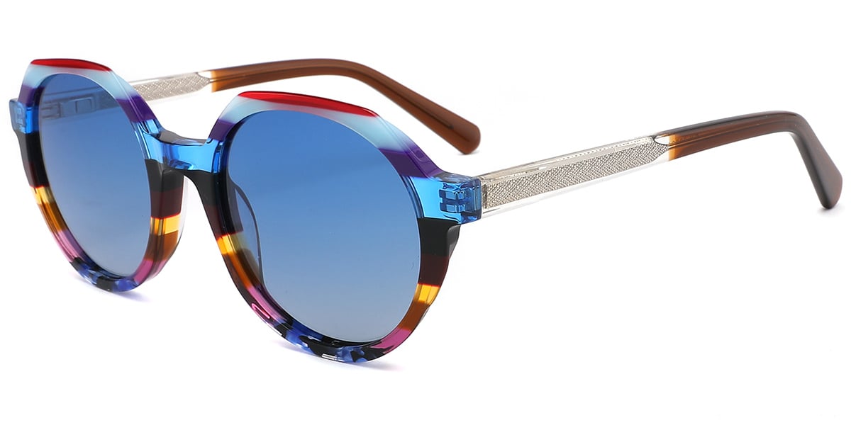 Acetate Round Sunglasses pattern-blue+gradient_blue_polarized