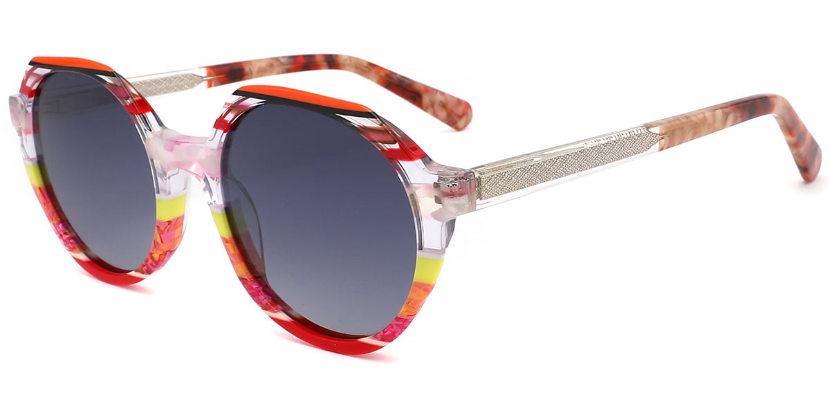 Acetate Round Sunglasses pattern-red+gradient_grey_polarized