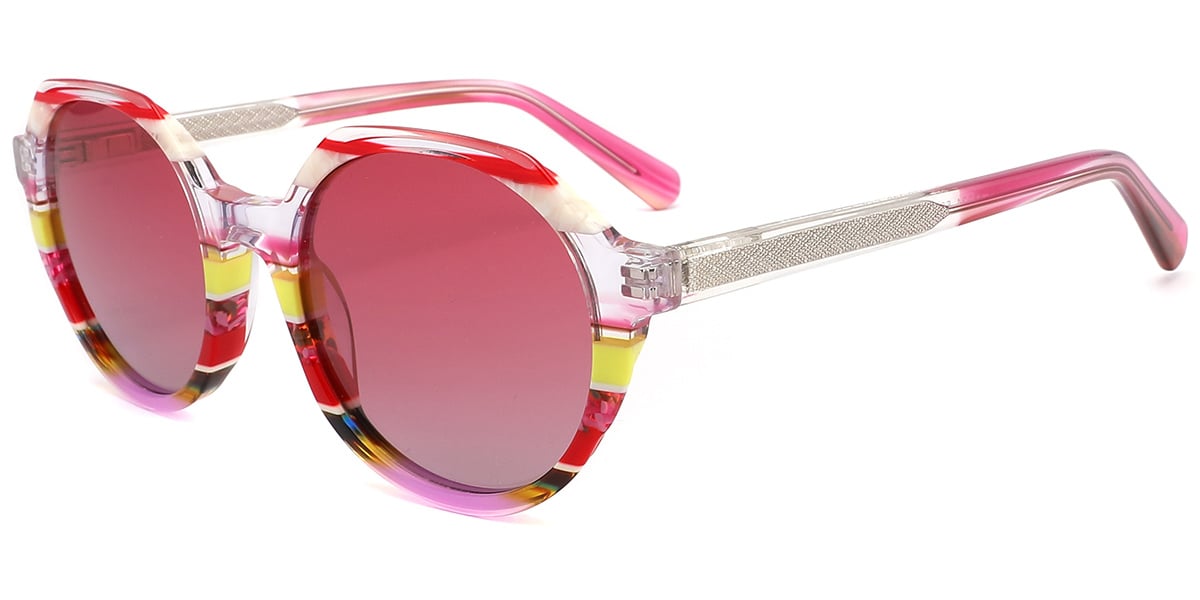 Acetate Round Sunglasses pattern-rose+gradient_red_polarized