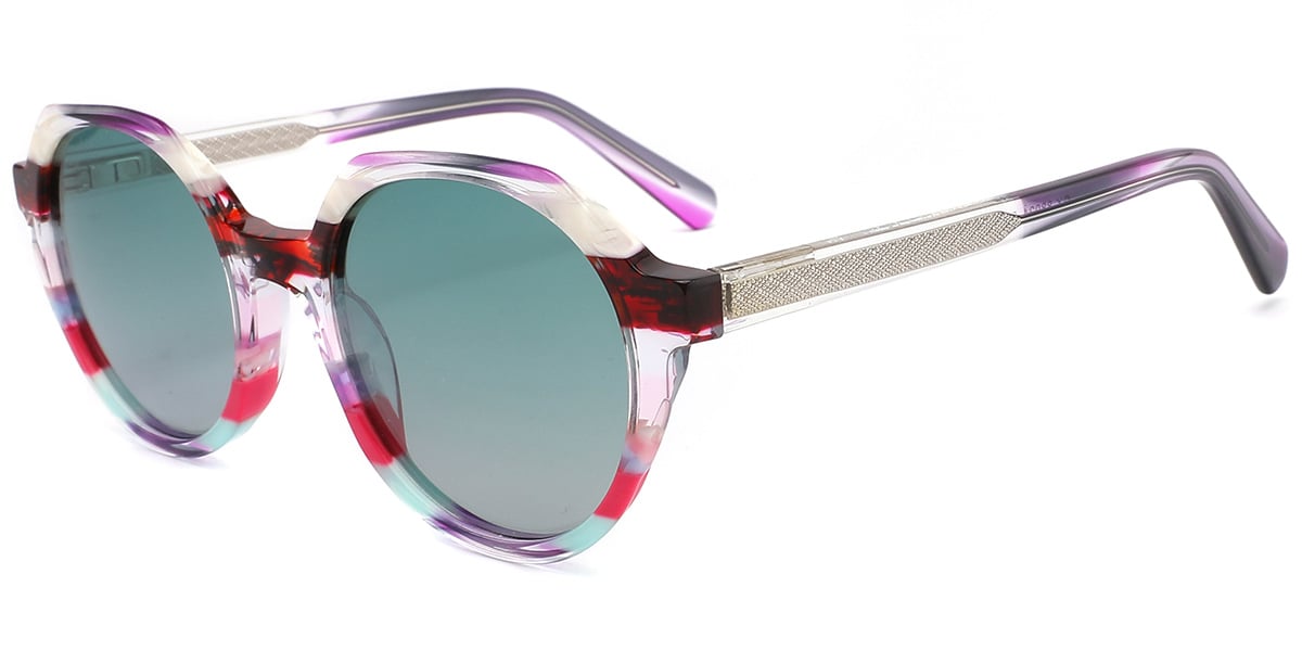 Acetate Round Sunglasses pattern-purple+gradient_green_polarized
