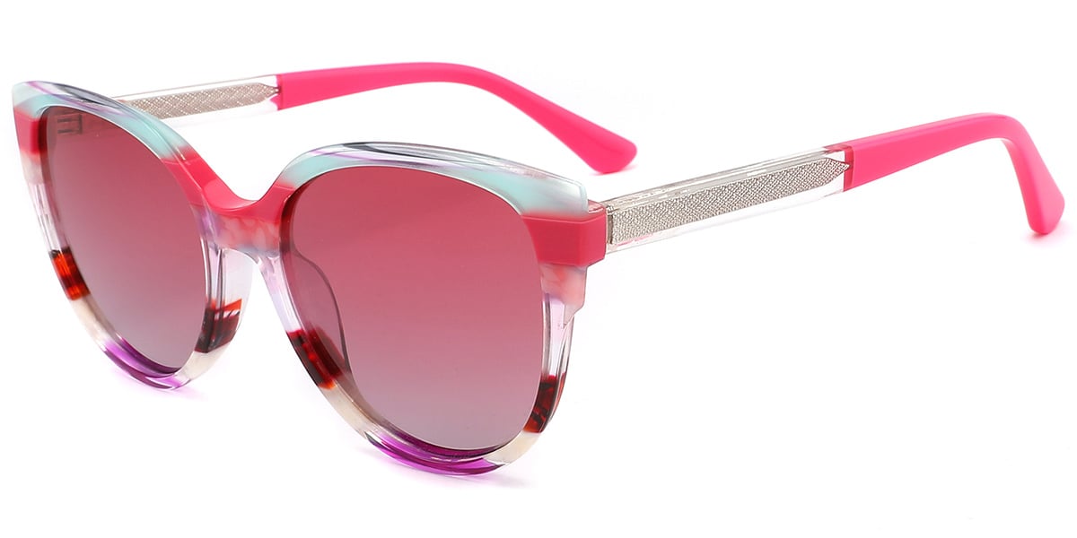 Acetate Cat Eye Sunglasses pattern-green+gradient_red_polarized