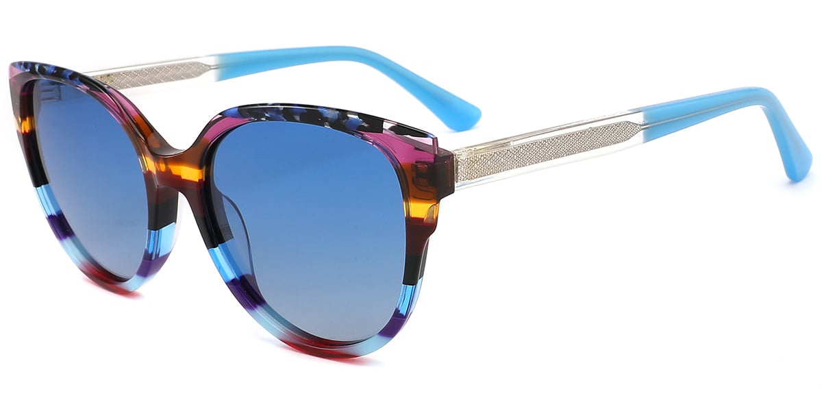 Acetate Cat Eye Sunglasses pattern-blue+gradient_blue_polarized